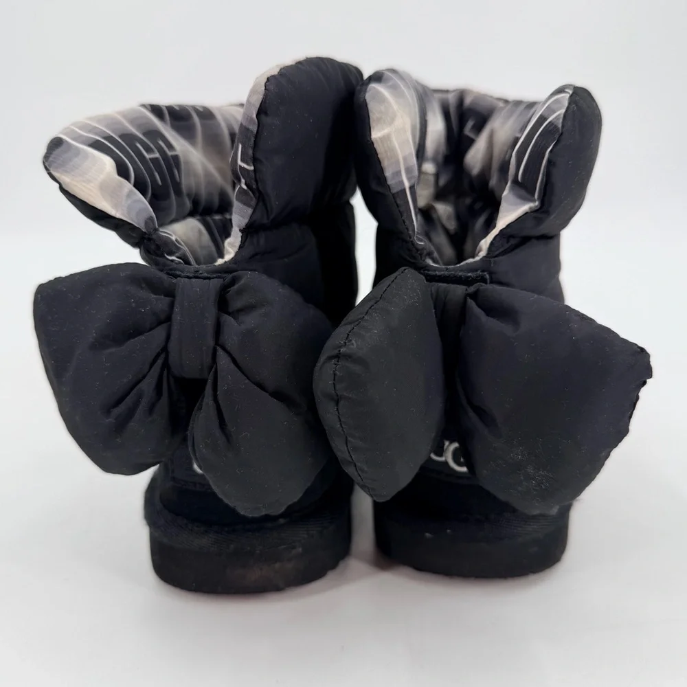 Ugg Black Puffer Bow Back Boots Toddler Girl 11 FLAWS